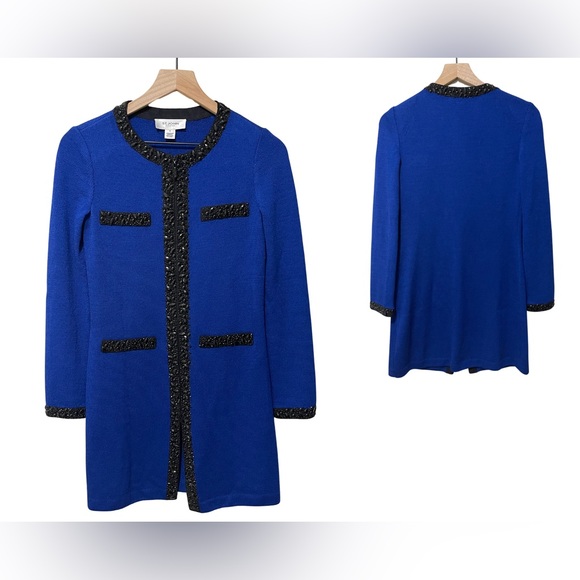 St. John Dresses & Skirts - ST. JOHN EVENING Cobalt Blue Wool Black Embellished Jacket Dress